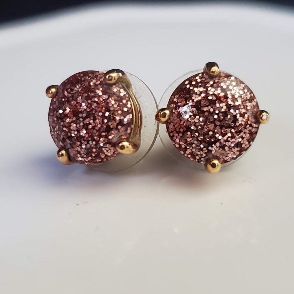 NWT Kate Spade Small Square Gold Glitter Stud Earrings Gold Plated Signed - Picture 4 of 5